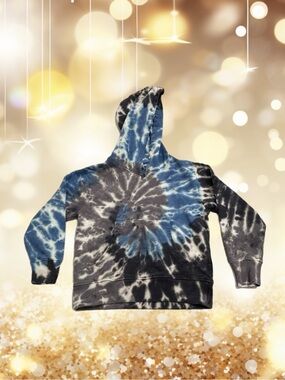 Mish Boys Kids Tie Dye Hoodie Size 4 Blue Black Gray Pullover Sweatshirt